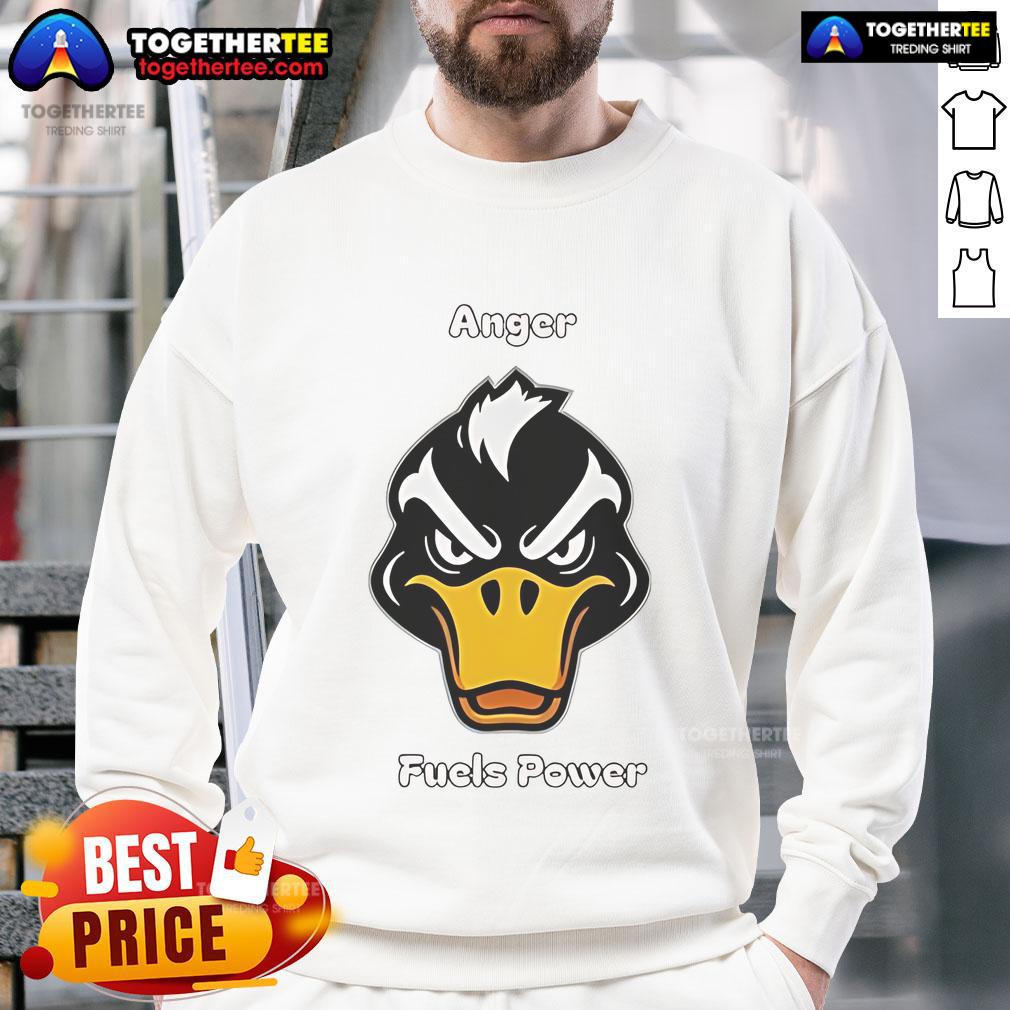 Top Angry Duck Fuels Power sweatshirt featuring a vibrant duck graphic and cozy design for casual wear.
