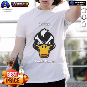 Top Angry Duck Fuels Power T-Shirt featuring a fierce duck graphic, perfect for quirky casual wear and duck lovers.