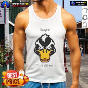 Top Angry Duck fuels power tank top featuring a cartoon duck with an intense expression, perfect for quirky fashion.