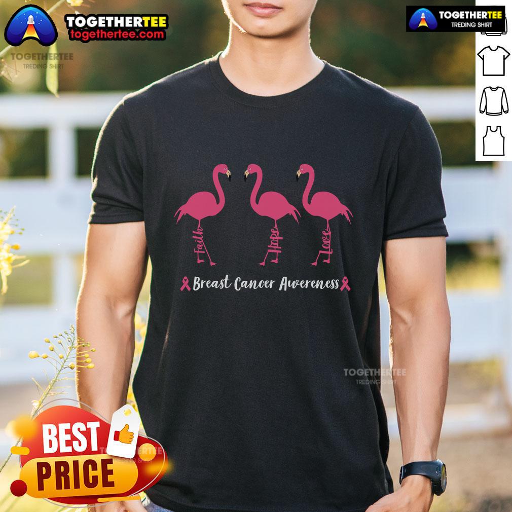 Top Breast Cancer Awareness Flamingo Hope T-Shirt featuring a vibrant flamingo design promoting awareness and support.