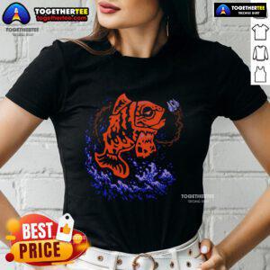 Top Fish Fear Me Ladies Tee featuring a playful fish graphic on a stylish women's shirt, perfect for fishing enthusiasts.