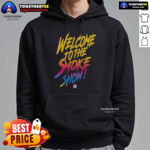 Top Formula Drift 'Welcome to the Smoke Show' hoodie featuring vibrant graphics for motorsport enthusiasts.