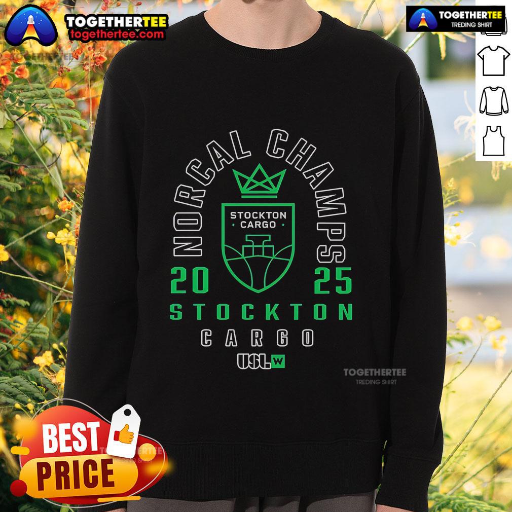 Top NorCal Champs 2025 Stockton Cargo logo sweatshirt showcasing team spirit and style in vibrant colors.