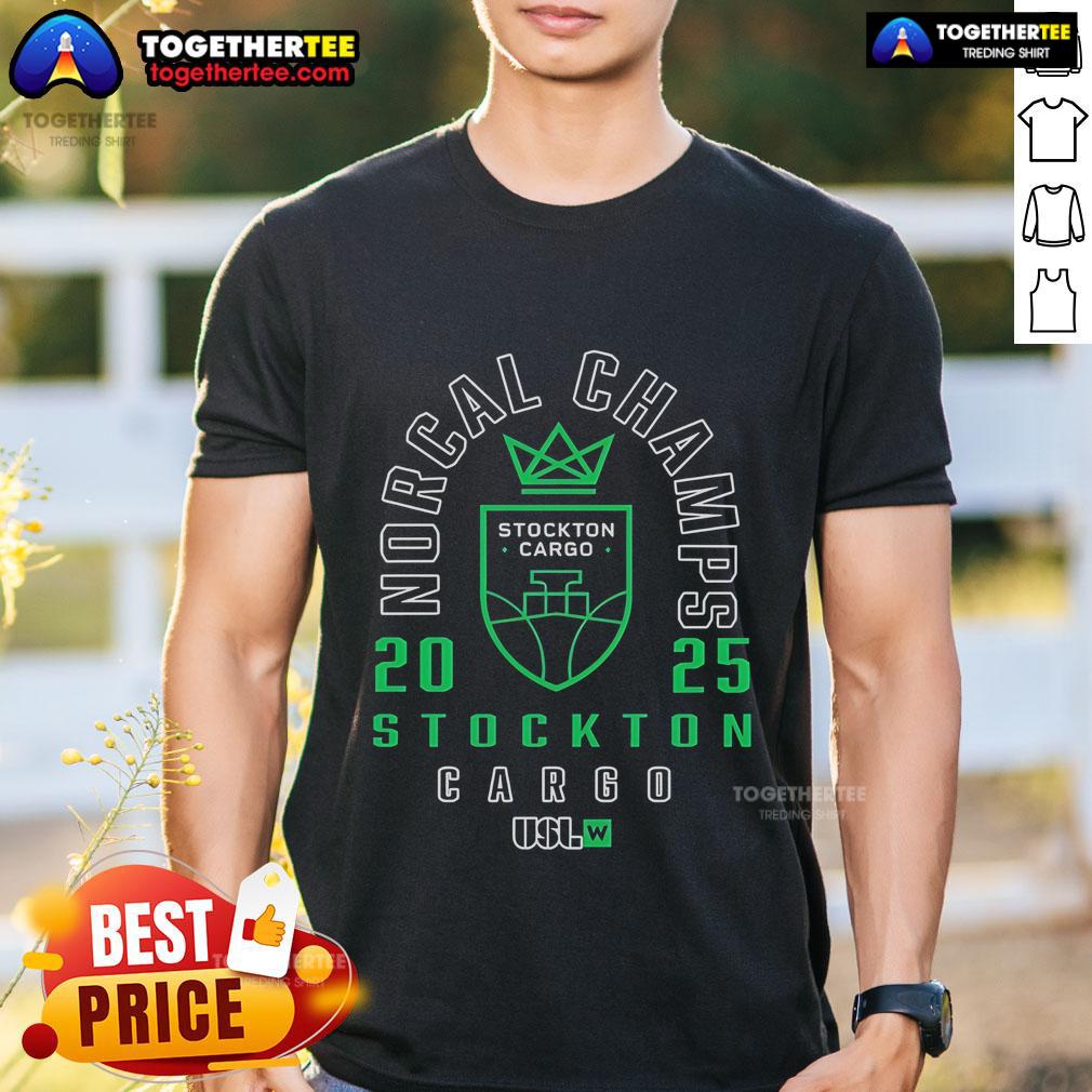 Top Norcal Champs 2025 Stockton Cargo Logo T-Shirt featuring a bold graphic design and vibrant colors for fans.