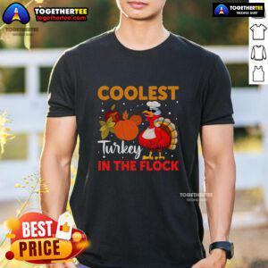Alt Text: Funny Coolest Turkey In The Flock Thanksgiving Turkey T-Shirt design featuring a humorous, cartoon turkey graphic.
