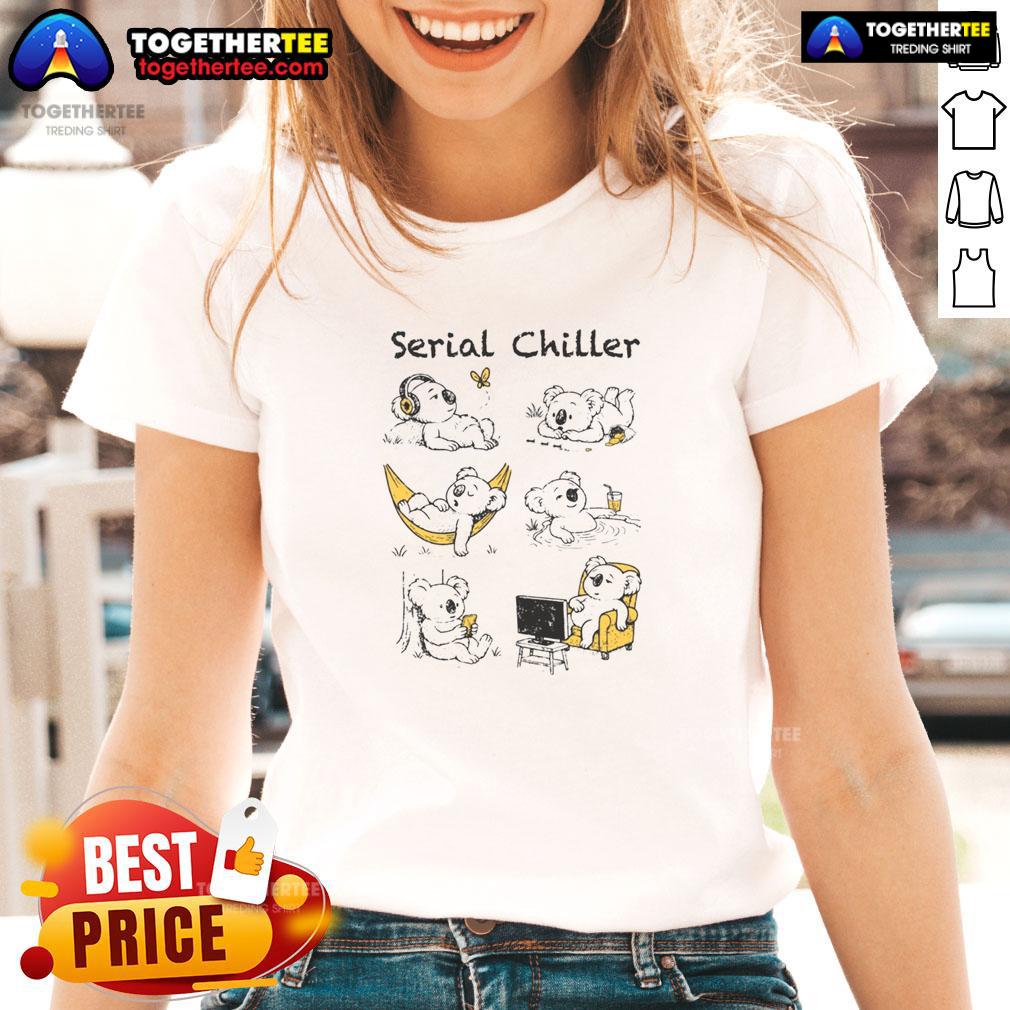 Funny serial chiller koala relaxing on a ladies tee, perfect for casual wear and showcasing a laid-back lifestyle.