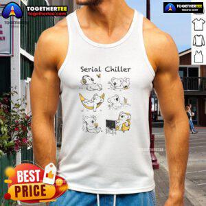 Alt Text: Funny serial chiller koala wearing a lazy tank top, relaxing on a tree branch, embodying ultimate chill vibes.
