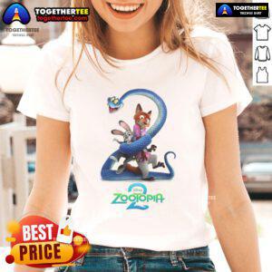 Funny Zootopia 2 Disney movie cartoon ladies tee featuring vibrant characters and playful design for fans of the film.