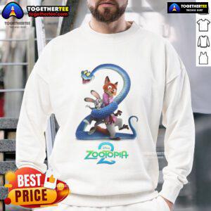 Funny Zootopia 2 Disney movie cartoon sweatshirt featuring vibrant characters and playful design for fans of all ages.