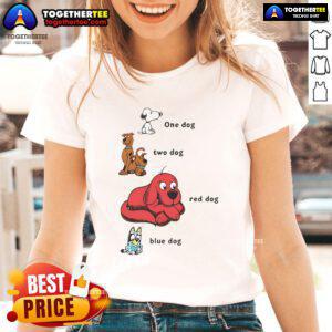 Good Snoopy tee featuring a red and blue dog design, perfect for dog lovers and casual wear enthusiasts.