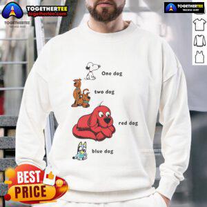 Alt Text: Good Snoopy sweatshirt featuring a red and blue dog design, perfect for dog lovers and casual wear.