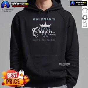 Good Waldmans Crown Hotel Miami Beach hoodie with vibrant logo, perfect for stylish comfort and beach vibes.