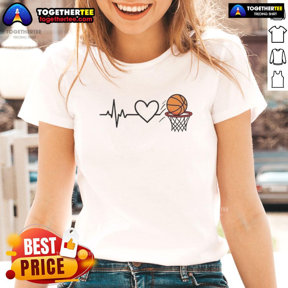 Happy Heart of the Basketball Ladies Tee featuring a vibrant design, perfect for basketball fans and enthusiasts.
