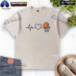 Happy Heart of the Basketball washed t-shirt in vibrant colors, showcasing a fun basketball-themed design.