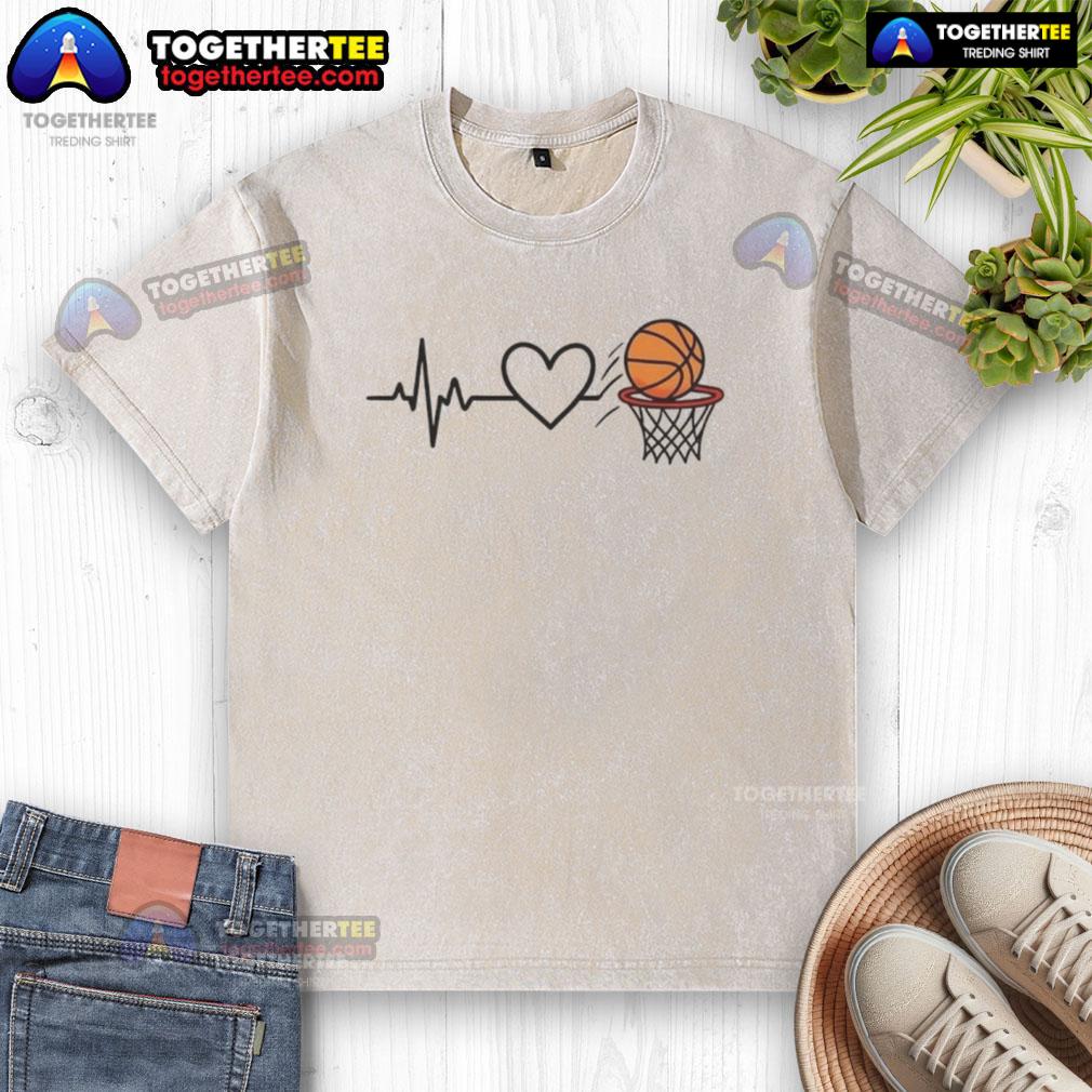 Happy Heart of the Basketball washed t-shirt in vibrant colors, showcasing a fun basketball-themed design.