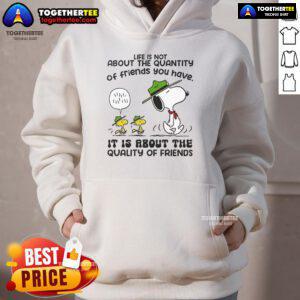 Happy Snoopy hoodie featuring the quote about the quality of friends, perfect for expressing friendship values.