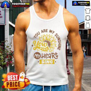 Alt Text: Happy You Are My Sunshine sunflower tank top featuring a vibrant sunflower design for a cheerful summer look.