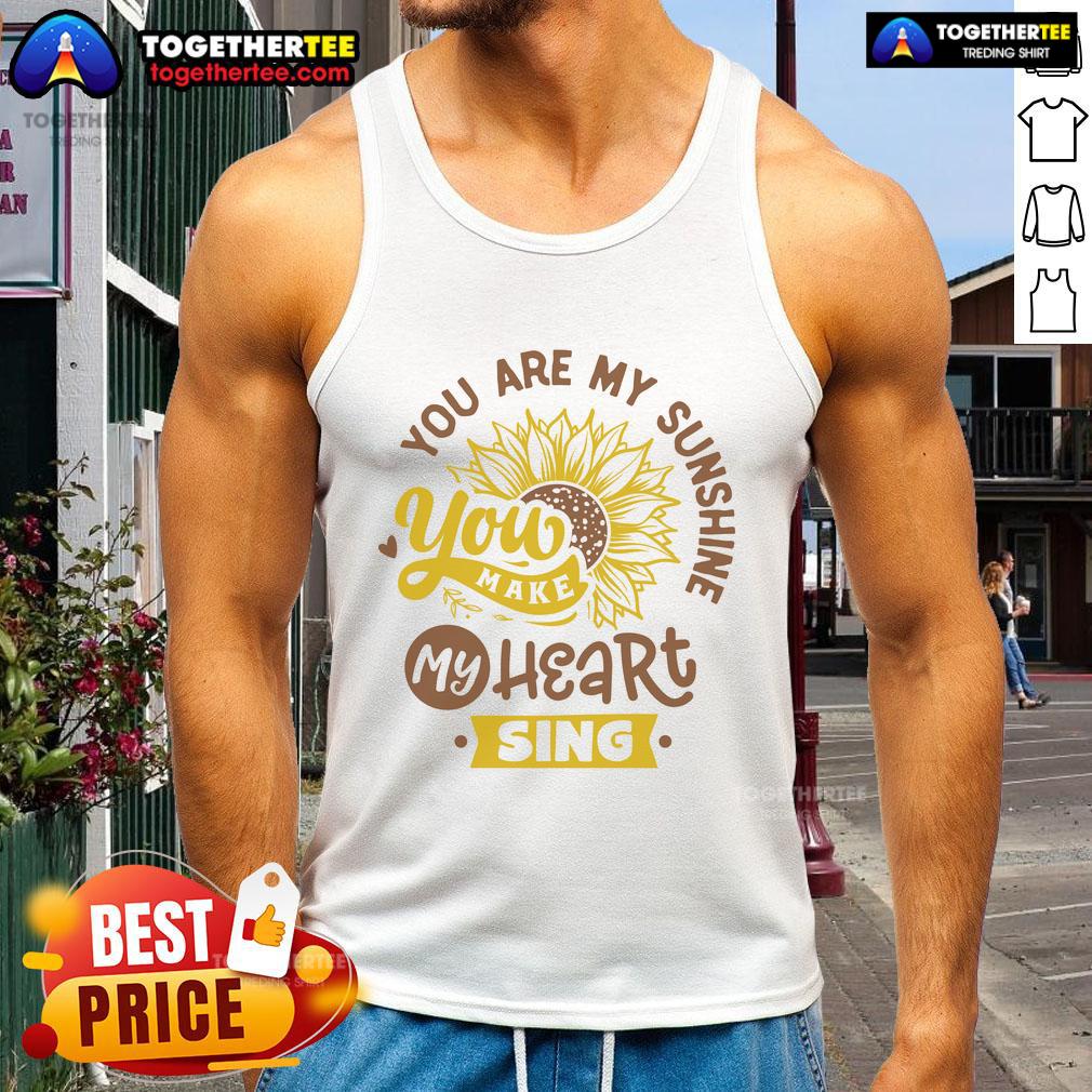 Alt Text: Happy You Are My Sunshine sunflower tank top featuring a vibrant sunflower design for a cheerful summer look.