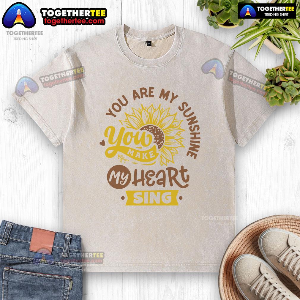 Happy You Are My Sunshine sunflower washed t-shirt in bright yellow, perfect for casual summer outfits and gift ideas.