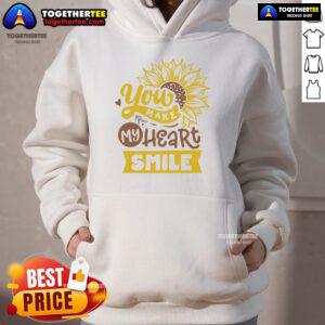 Happy You Make My Heart Smile Sunflower Hoodie featuring a vibrant sunflower design and cozy fit for casual wear.