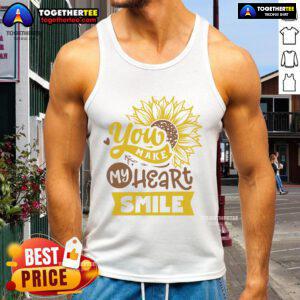 Happy You Make My Heart Smile Sunflower Tank Top featuring a vibrant sunflower design, perfect for summer outfits.