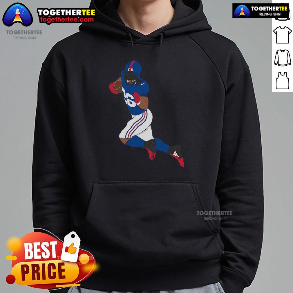 Alt Text: Saquon Barkley in a stylish hoodie, showcasing the latest New York football fashion for fans and athletes alike.