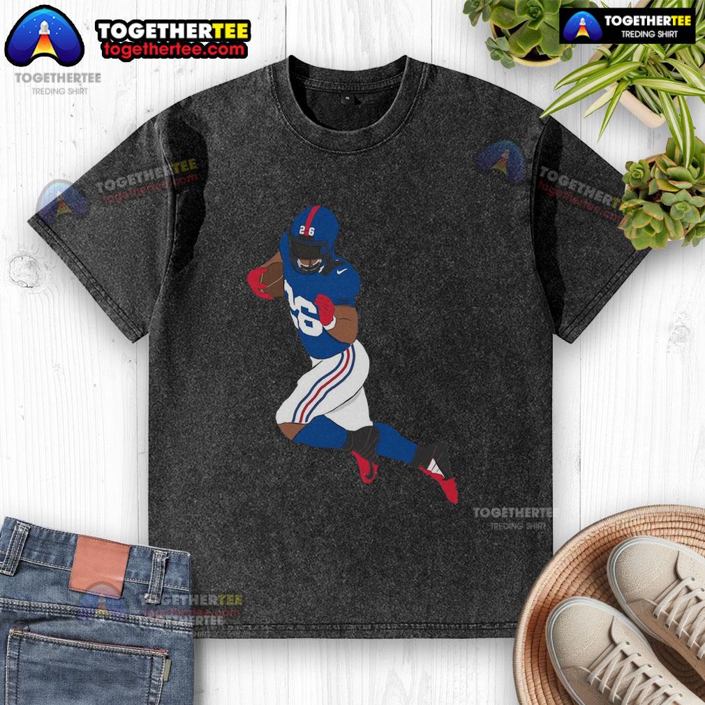 Alt Text: Saquon Barkley in a stylish washed t-shirt, showcasing the New York football star's athleticism and fashion.