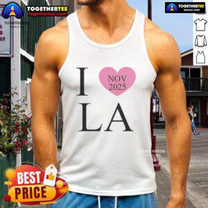 Stylish 'Nice I Love LA Nov 2025' tank top displayed on a vibrant background, perfect for casual summer outfits.