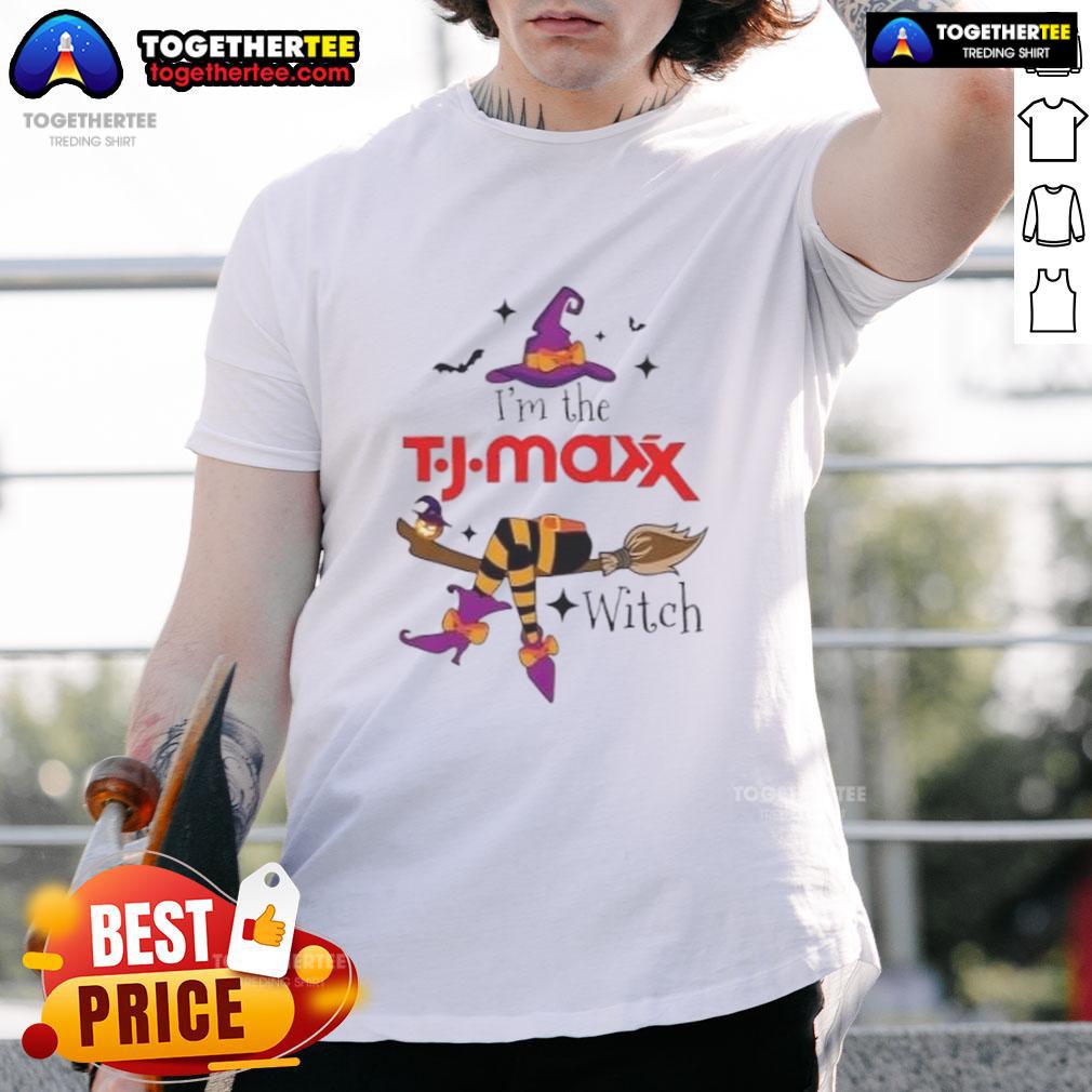Alt Text: Nice I'm The TJ Maxx Witch Halloween T-Shirt featuring a playful witch graphic perfect for Halloween celebrations.