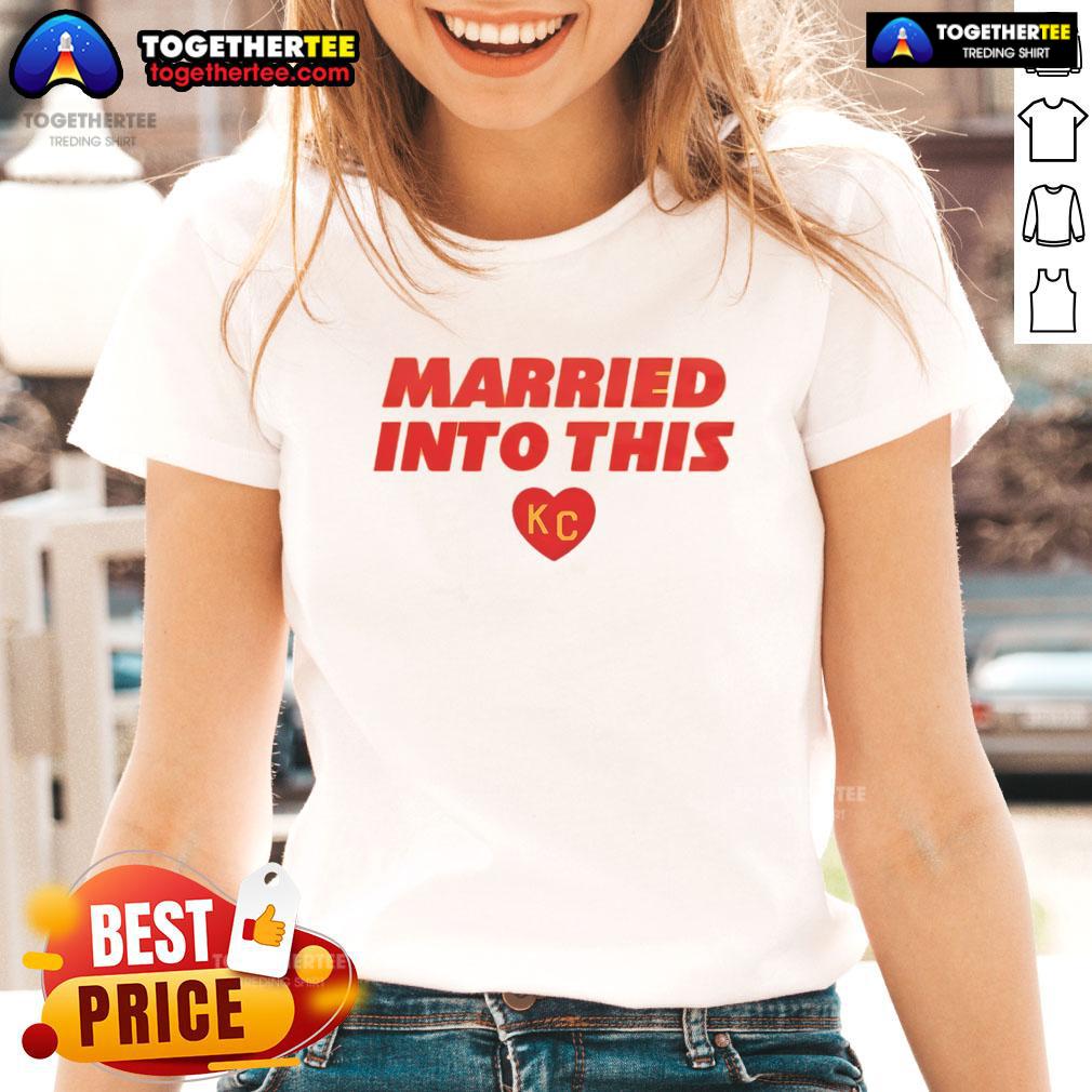 Stylish Kansas City ladies tee featuring 'Nice Married Into This' design, perfect for proud Kansas City fans.