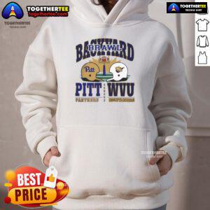 2025 Backyard Brawl hoodie featuring Nice Pitt Panthers vs West Virginia Mountaineers helmet design.