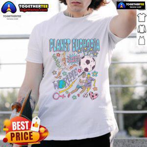 Alt Text: Colorful retro Nice Planet Euphoria Women's Soccer t-shirt featuring vibrant designs perfect for soccer fans.