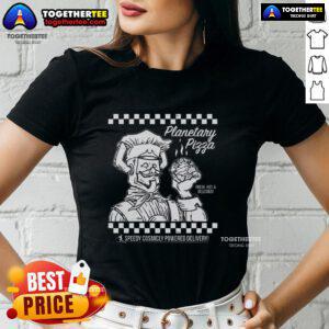 Nice Planetary Pizza Ladies Tee featuring a colorful pizza graphic and playful design for pizza lovers and casual wear.