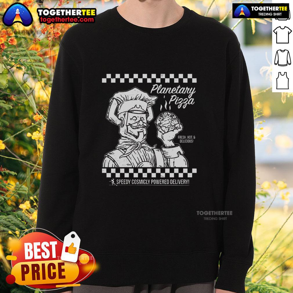 Alt Text: Cozy Nice Planetary Pizza sweatshirt featuring a vibrant pizza design, perfect for food lovers and casual wear.