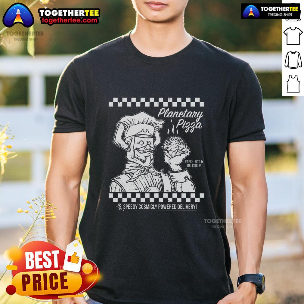 Nice Planetary Pizza T-Shirt featuring a colorful, fun design of planets and pizza, perfect for space and food lovers.