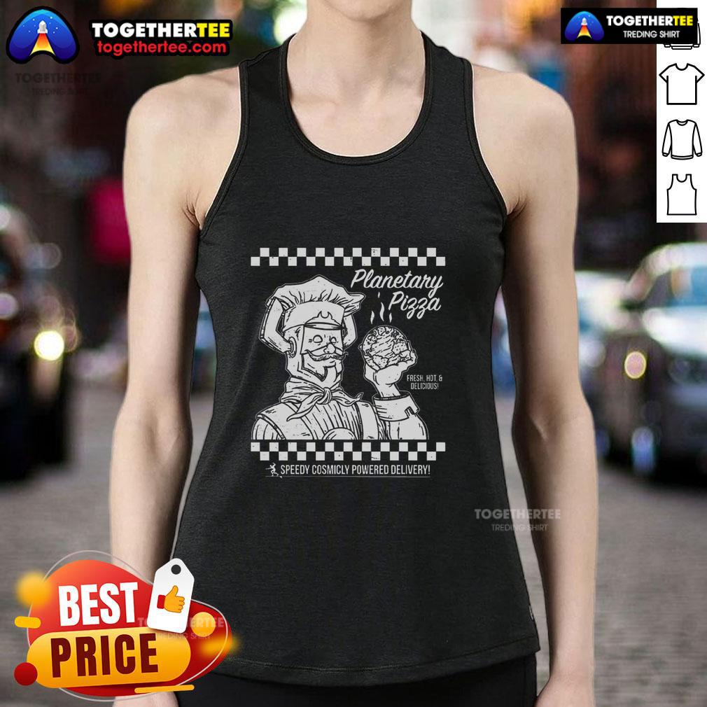 Stylish Nice Planetary Pizza Tank Top featuring a cosmic pizza design, perfect for casual summer outings.