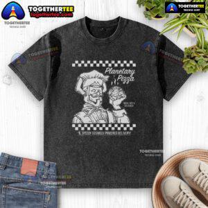 Nice Planetary Pizza Washed T-Shirt featuring a colorful pizza planet graphic on a soft, vintage-style fabric.