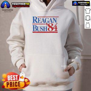 Stylish Nice Reagan Bush '84 Hoodie featuring vintage political campaign graphics, perfect for retro fashion enthusiasts.