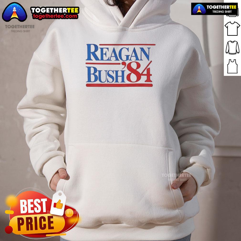 Stylish Nice Reagan Bush '84 Hoodie featuring vintage political campaign graphics, perfect for retro fashion enthusiasts.