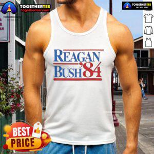 Nice Reagan Bush '84 Tank Top featuring retro campaign graphics for vintage political fashion enthusiasts.