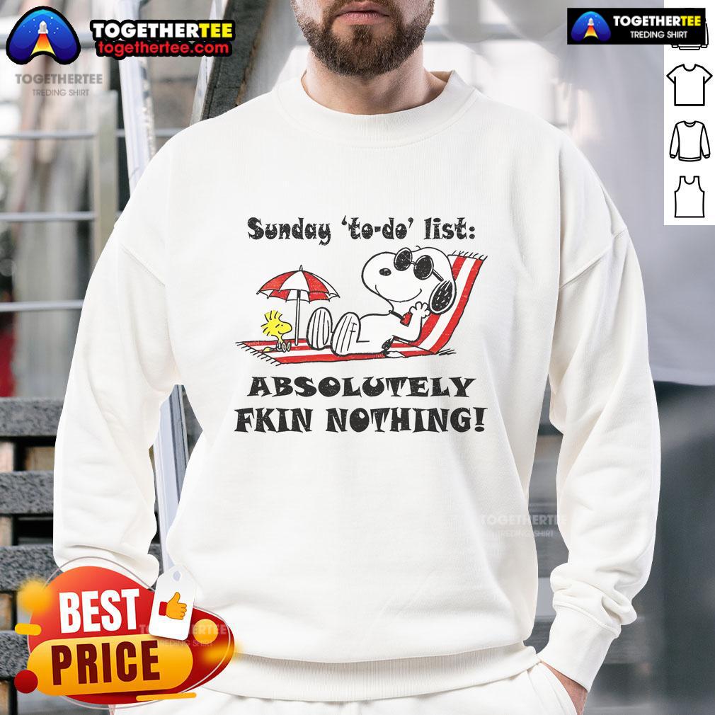Cozy summer sweatshirt featuring Snoopy and Woodstock with a fun 'Absolutely Fkin Nothing' Sunday to-do list design.