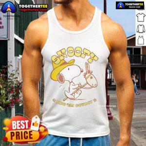 Retro Snoopy Ride 'Em Cowboy tank top featuring vibrant colors and playful design, perfect for casual wear.