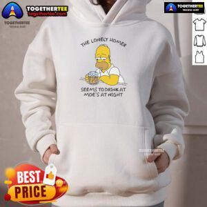 Nighttime scene of Homer Simpson drinking alone at Moe's Tavern, featured on the Nice The Lonely Homer hoodie.