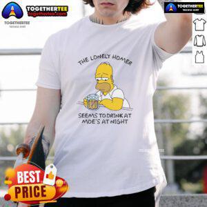 Alt Text: Nice The Lonely Homer drinking at Moe's T-Shirt design, featuring a night scene from The Simpsons.