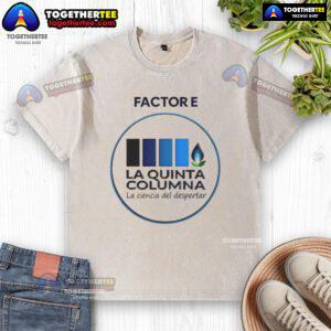 Nice transparent E-Factor logo on a washed t-shirt, showcasing a stylish and casual apparel design.