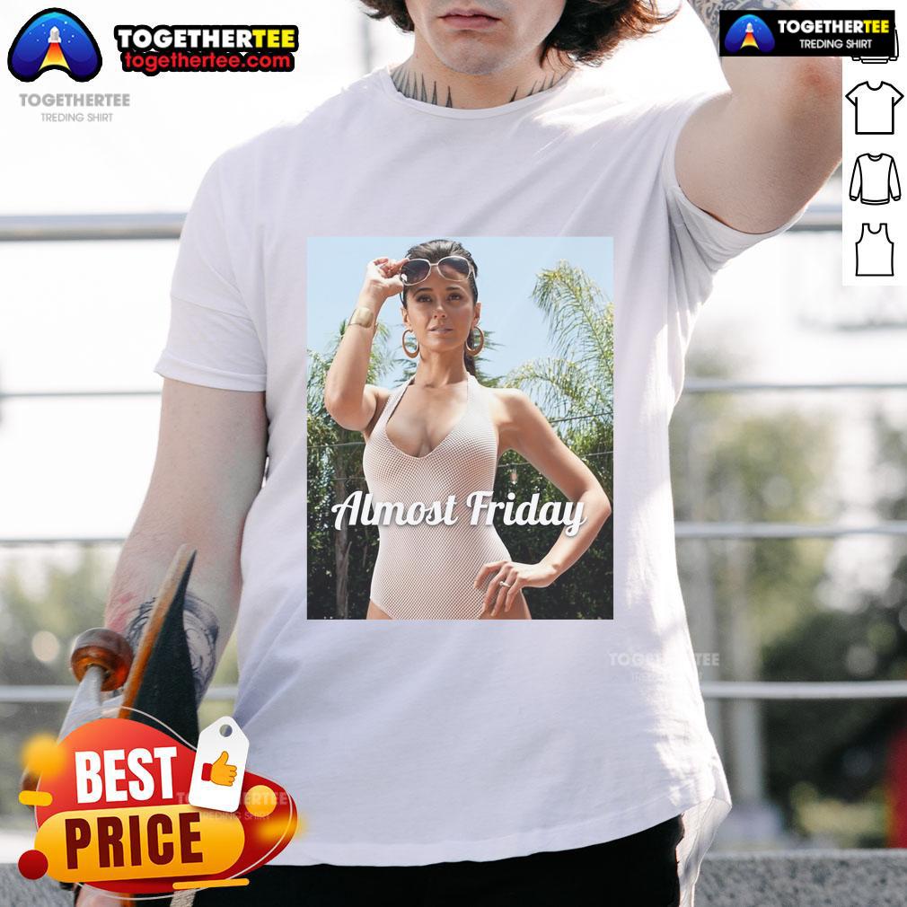 Alt Text: Official Almost Friday Sloane T-Shirt in trendy design, perfect for casual wear and showcasing your weekend vibes.
