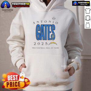 Official Antonio Gates Los Angeles Chargers Pro Football Hall of Fame 2025 signature hoodie featuring team colors and logo.