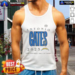 Official Antonio Gates Los Angeles Chargers Pro Football Hall of Fame 2025 signature tank top, showcasing team pride.