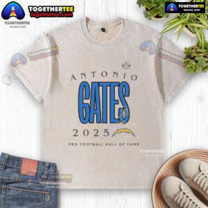Official Antonio Gates Los Angeles Chargers Pro Football Hall of Fame 2025 signature washed t-shirt, stylish and comfortable.