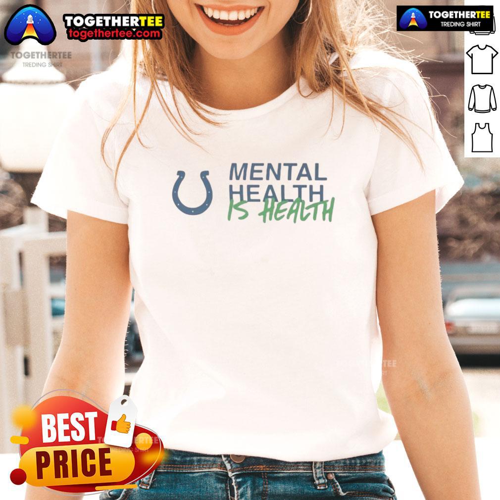 Alt Text: Official Colts Mental Health is Health ladies tee in blue featuring logo and motivational design for mental wellness.